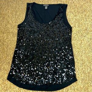 DESIGN 365 WOMEN SEQUIN BLOUSE SIZE XL BLACK SEQUINS